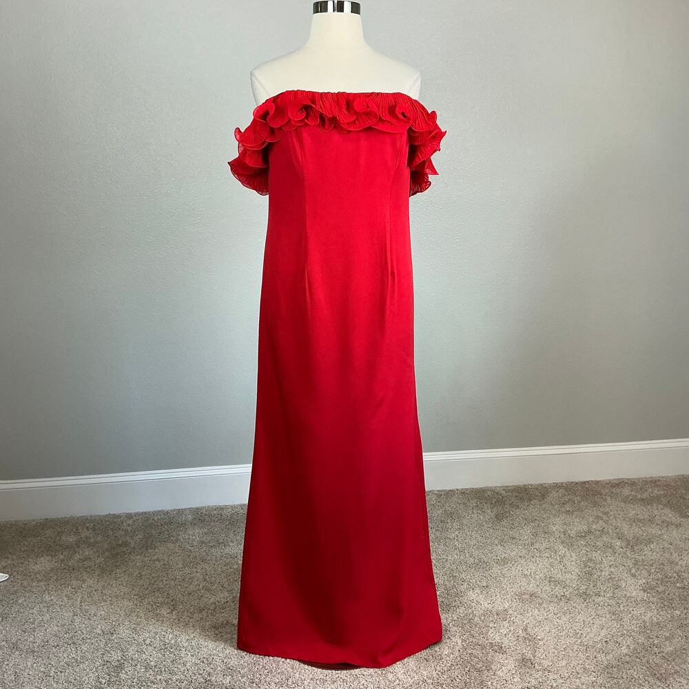 Mac Duggal 49643 Red Evening Gown Ruffled Off the Shoulder Column Dress Size 14 - Picture 2 of 11